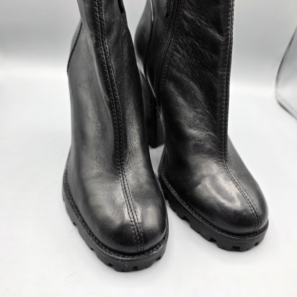 Schutz Boots Womens 39 Black Leather Chunky Lug Sole High Heel Booties Zipper - Picture 2 of 13